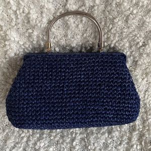 Vintage Dayne Taylor Blue Raffia Hinge Closure Purse/Pocketbook